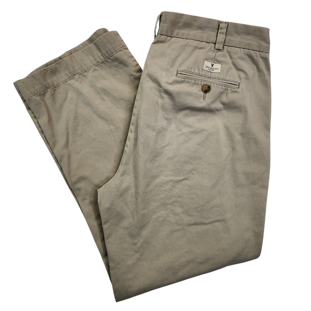 Lyle & Scott Tan Chino Pants 38x32 Mens Khaki Cotton Trousers Classic Preppy Ivy
